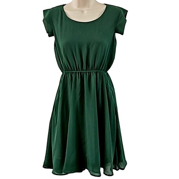 Fuchhi USA Women’s Hunter Green A-Line Short Sleeve Dress – Size Large NWT - Picture 1 of 4
